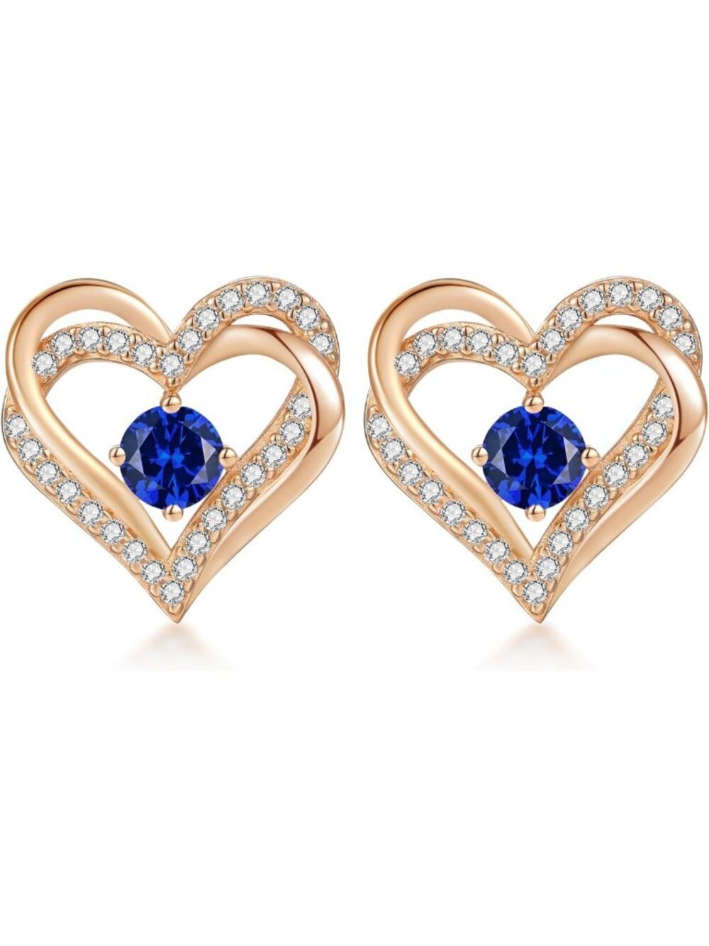 18K Rose Gold Heart Stud Earrings | Birthstone Jewelry Gifts for Women